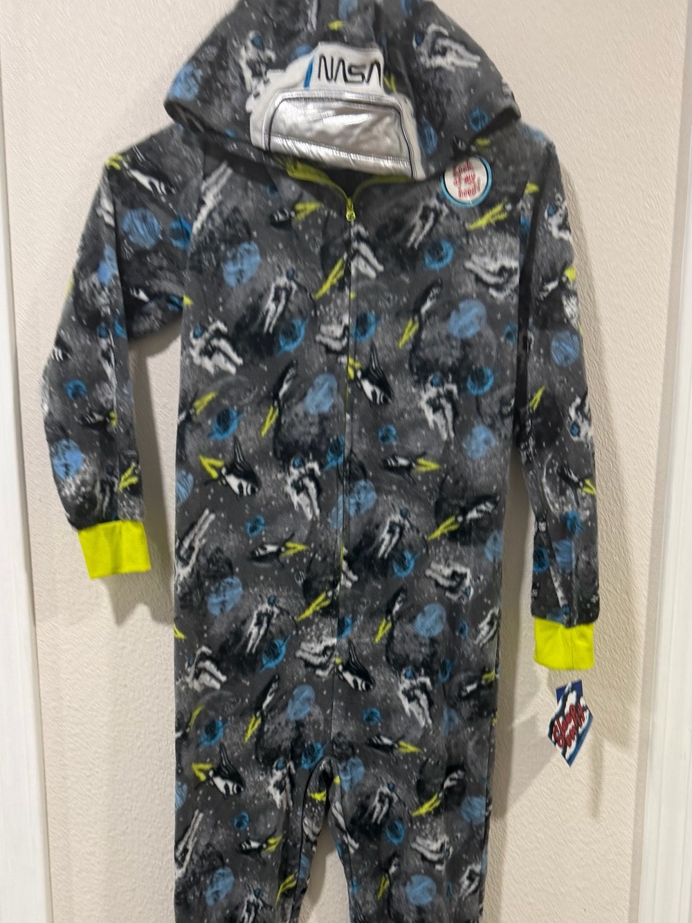 Sleep On It Kids Fleece Jumpsuit in Gray and Neon Yellow